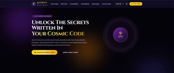 AstroV astrology and celestial insights interface